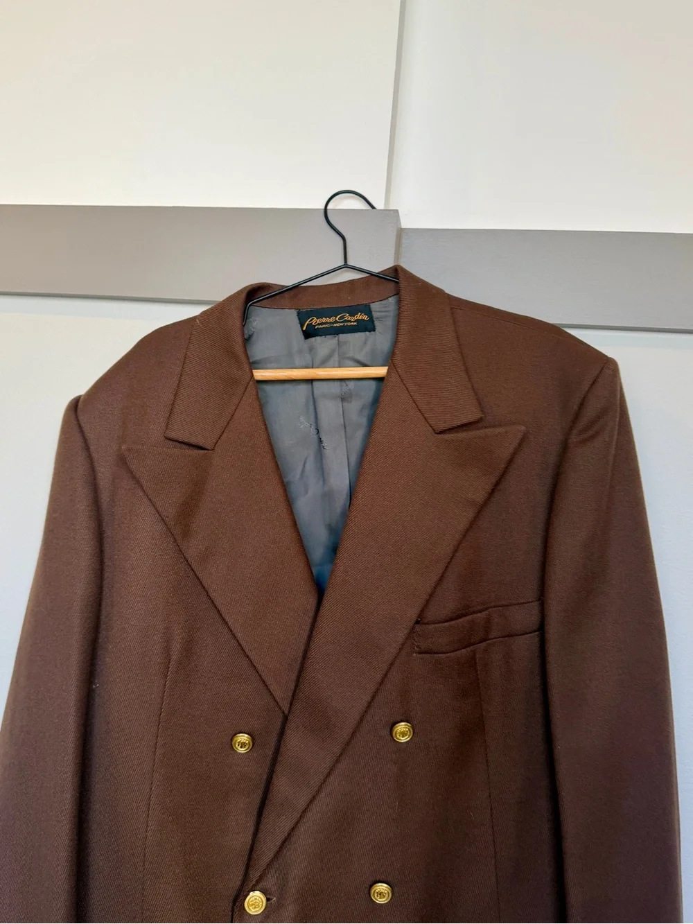 Vintage Pierre Cardin Double Breasted Brown Blazer Gold Buttons Men’s Large